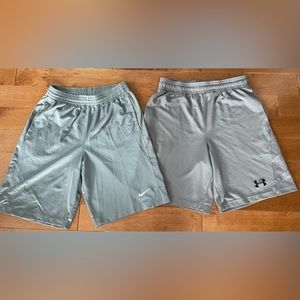 Nike and UA men’s basketball shorts gray. Medium and Large. Listing is for both!